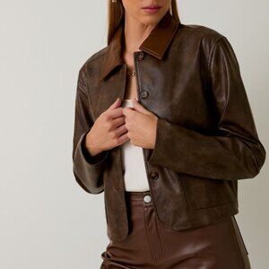 Mocha Brown Faux Leather Jacket